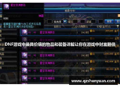 DNF游戏中最具价值的物品和装备详解让你在游戏中财富翻倍